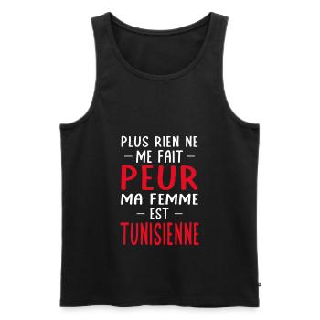 Rien ne me fait peur ma femme est Tunisienne - Débardeur bio Premium Homme - noir - Devant - Michal (187cm)