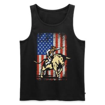 Rodeo Bull Rider drapeau américain cadeau - Débardeur bio Premium Homme - noir - Devant - AI Model Male 178 light (178cm)