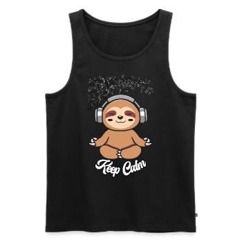 Chilliges Musik Faultier - Männer Premium Bio Tank Top - Schwarz - Vorne - AI Model Male 178 light (178cm)