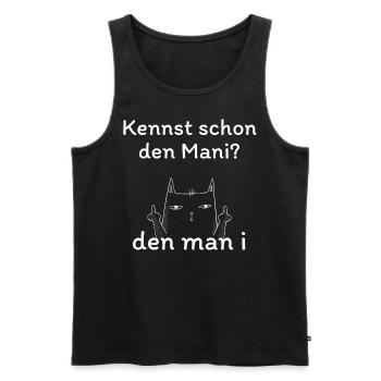 Katze zeigt Mittelfinger / Kennst schon den Mani? - Männer Premium Bio Tank Top - Schwarz - Vorne - Michal (187cm)