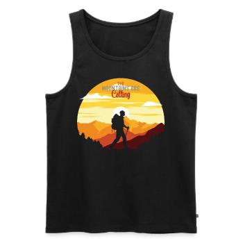 Les montagnes appellent à la randonnée - Débardeur bio Premium Homme - noir - Devant - AI Model Male 178 light (178cm)