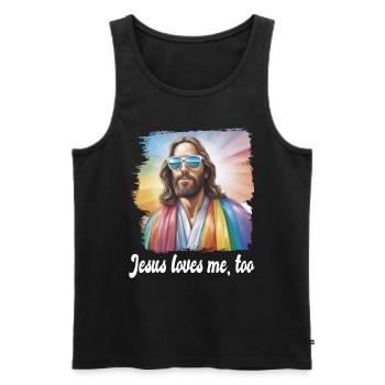 Jésus m’aime trop gay pride en disant - Débardeur bio Premium Homme - noir - Devant - Michal (187cm)