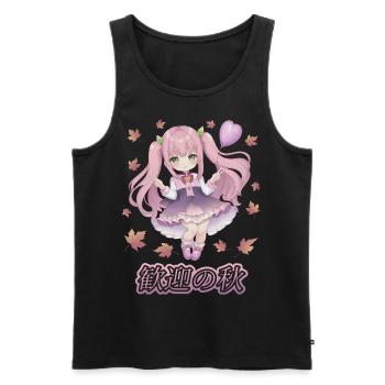 Fille manga - bienvenue l'automne - Débardeur bio Premium Homme - noir - Devant - AI Model Male 178 light (178cm)