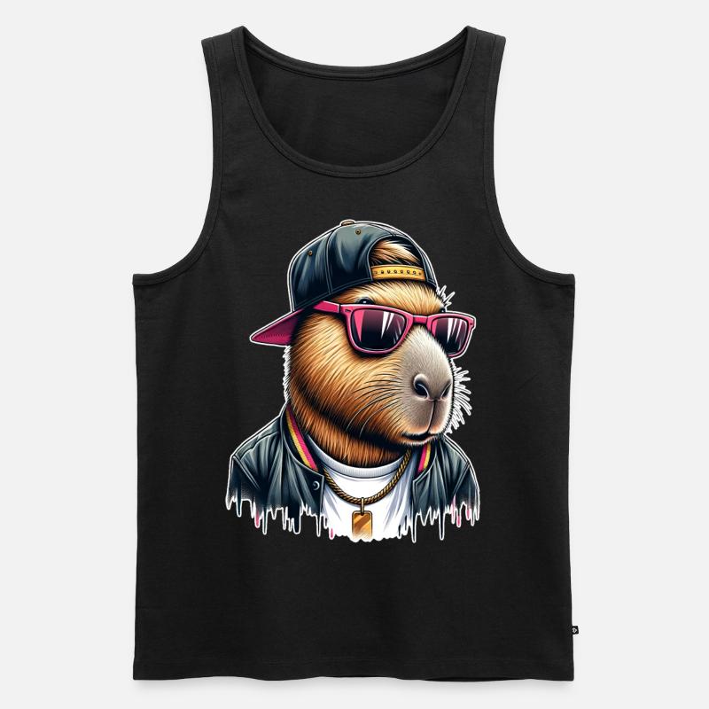 Capybara Cap Sonnebrille Cool - Männer Premium Bio Tank Top - Schwarz