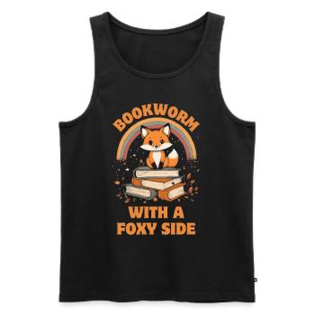 Cute Fox with Books Funny Saying - Men's Premium Organic Tank Top - black - Front - Michal (187cm)
