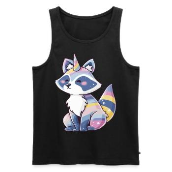 Niedliches Waschbär-Einhorn, pastellfarbenes Regenbogen-Tierdesign - Männer Premium Bio Tank Top - Schwarz - Vorne - Michal (187cm)
