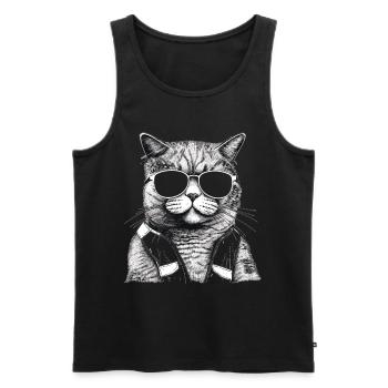 Chat britannique à poil court avec des lunettes de soleil - Débardeur bio Premium Homme - noir - Devant - Michal (187cm)