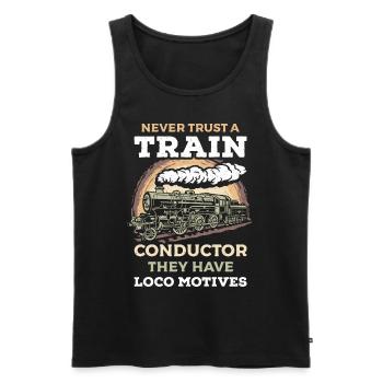Nunca Te Fíes De Un Revisor De Tren Tienen Trenes - Débardeur bio Premium Homme - noir - Devant - AI Model Male 178 light (178cm)