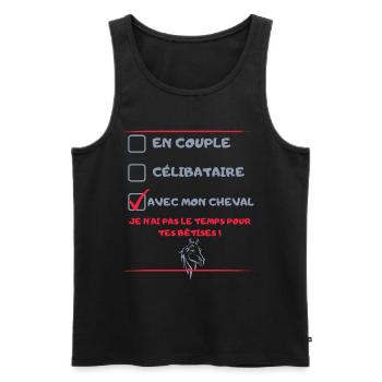 Couple Célibataire Avec Mon Cheval Cadeau Cavalier - Débardeur bio Premium Homme - noir - Devant - Michal (187cm)