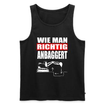 Lustige Sprüche Männer. WIE MAN ANBAGGERT. Flirten - Männer Premium Bio Tank Top - Schwarz - Vorne - AI Model Male 178 light (178cm)