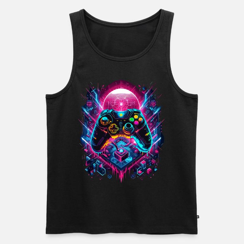 Vibrant Cyberpunk Gaming Controller Graphics - Men's Premium Organic Tank Top - black