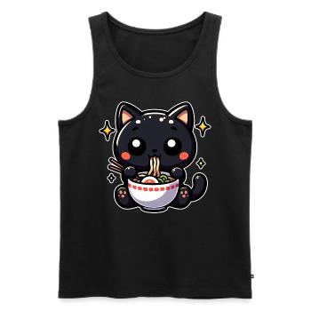 Black Cat Eats Ramen Noodle Soup Stars - Men's Premium Organic Tank Top - black - Front - Michal (187cm)