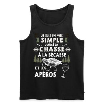 Bécasse Apéro Humour chasseur de Petits Gibiers - Débardeur bio Premium Homme - noir - Devant - AI Model Male 178 light (178cm)