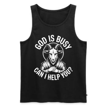 Gott ist beschäftigt! Atheismus Satanismus - Männer Premium Bio Tank Top - Schwarz - Vorne - AI Model Male 178 light (178cm)