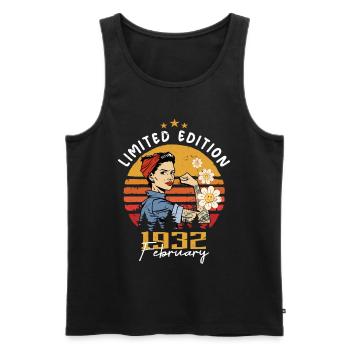 92 Jahre - Geboren im Februar 1932 - Männer Premium Bio Tank Top - Schwarz - Vorne - AI Model Male 178 light (178cm)