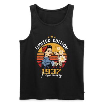87 years old - Born in February 1937 - Men's Premium Organic Tank Top - black - Front - AI Model Male 178 light (178cm)