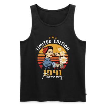 83 years old - Born in February 1941 - Men's Premium Organic Tank Top - black - Front - AI Model Male 178 light (178cm)