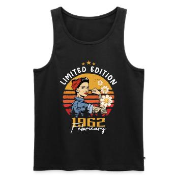 62 years old - Born in February 1962 - Men's Premium Organic Tank Top - black - Front - Michal (187cm)