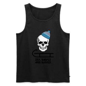 Rodel Skull - Sex, Drugs and Rodeln - Männer Premium Bio Tank Top - Schwarz - Vorne - Michal (187cm)