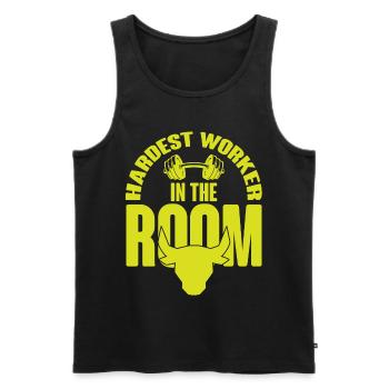 LE PLUS HAUT TRAVAILLEUR DE LA CHAMBRE Muscle Shirt Power Lift - Débardeur bio Premium Homme - noir - Devant - AI Model Male 178 light (178cm)