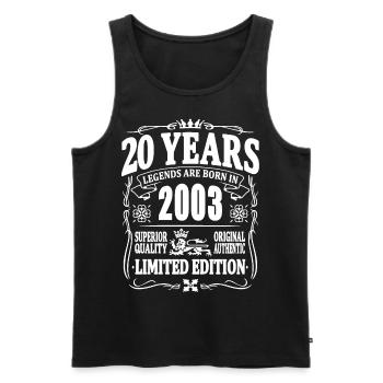 20 years old - born in 2003 - limited edition - Men's Premium Organic Tank Top - black - Front - AI Model Male 178 light (178cm)