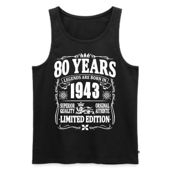 80 years old - born in 1943 - limited edition - Men's Premium Organic Tank Top - black - Front - AI Model Male 178 light (178cm)