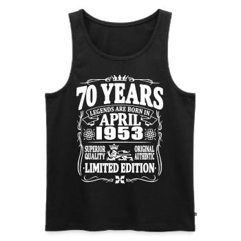 Legends are born in april 1953 - 70 years old - Men's Premium Organic Tank Top - black - Front - AI Model Male 178 light (178cm)