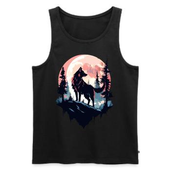 Wolf Moon Night Wolf Head Forest Nature Mountains Wilderness - Men's Premium Organic Tank Top - black - Front - AI Model Male 178 light (178cm)
