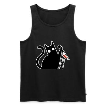 Chat quoi? drôle chat noir avec un couteau - Débardeur bio Premium Homme - noir - Devant - AI Model Male 178 light (178cm)