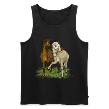 Amour du cheval - Dessin de chevaux aimants - Débardeur bio Premium Homme - noir - Devant - Michal (187cm)