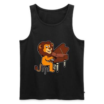 BD Lion joue du piano - Débardeur bio Premium Homme - noir - Devant - Michal (187cm)