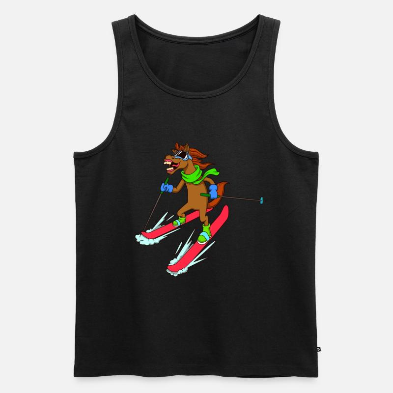Comic Pferd fährt Ski - Männer Premium Bio Tank Top - Schwarz