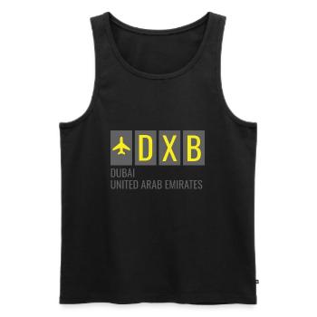 DXB Dubai United Arab Emirates Airport Code - Men's Premium Organic Tank Top - black - Front - AI Model Male 178 light (178cm)