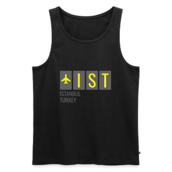 IST Istanbul Turkey Airport Code - Men's Premium Organic Tank Top - black - Front - AI Model Male 178 light (178cm)