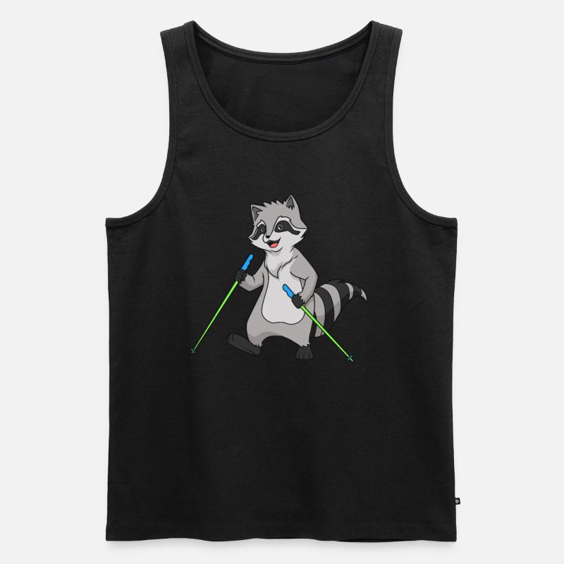 Nordic Walking Comic Waschbär - Männer Premium Bio Tank Top - Schwarz