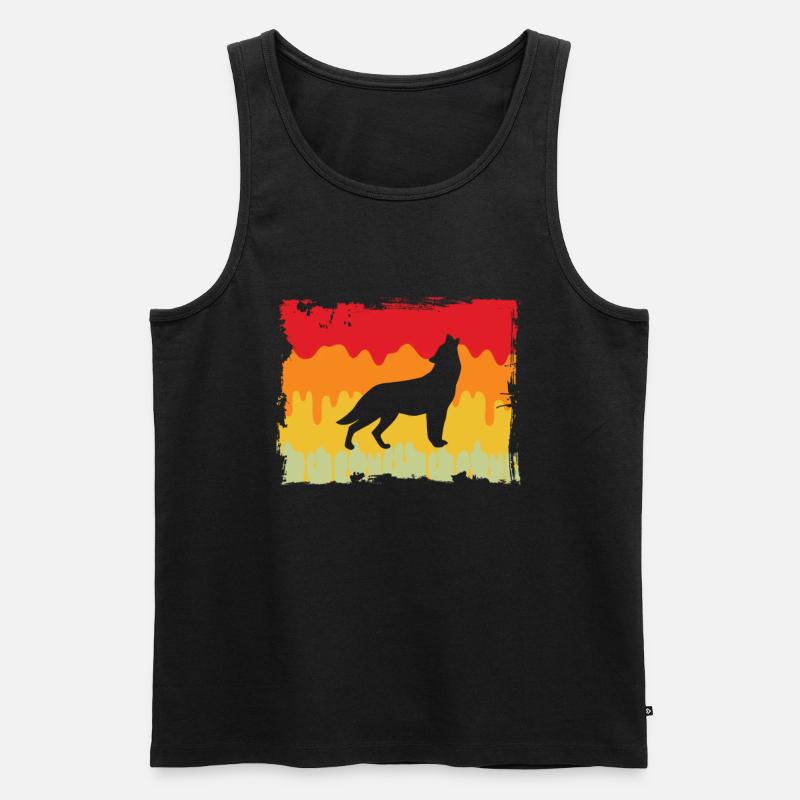 Wolf Retro - Männer Premium Bio Tank Top - Schwarz