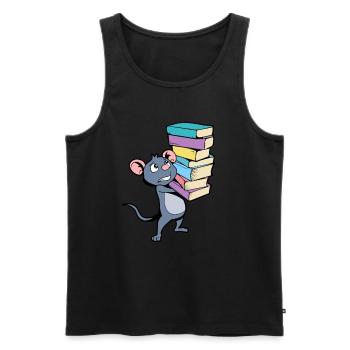 Cartoon Maus mit Bücherstapel - Leseratte - Männer Premium Bio Tank Top - Schwarz - Vorne - AI Model Male 178 light (178cm)
