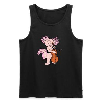Comic Axolotl plays cello - Men's Premium Organic Tank Top - black - Front - Michal (187cm)