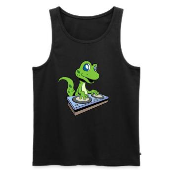 Cartoon Gecko DJ at turntable - Men's Premium Organic Tank Top - black - Front - AI Model Male 178 light (178cm)