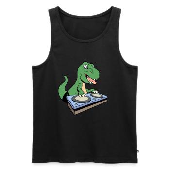 Cartoon TREX DJ at turntable - Men's Premium Organic Tank Top - black - Front - AI Model Male 178 light (178cm)