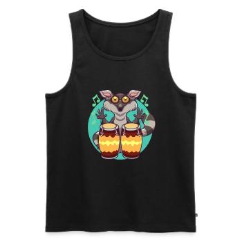 Comic Lemur spielt Percussion - Männer Premium Bio Tank Top - Schwarz - Vorne - AI Model Male 178 light (178cm)