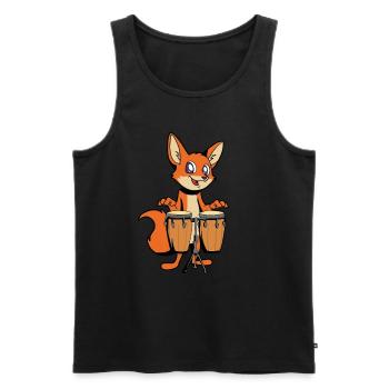 Comic Fuchs spielt Percussion - Männer Premium Bio Tank Top - Schwarz - Vorne - AI Model Male 178 light (178cm)