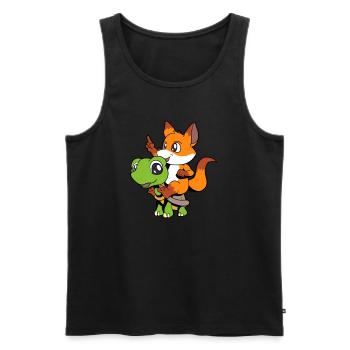Comic - Sweet fox sits on turtle - Men's Premium Organic Tank Top - black - Front - AI Model Male 178 light (178cm)