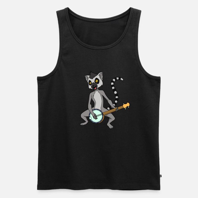 Comic Lemur joue du banjo - Débardeur bio Premium Homme - noir