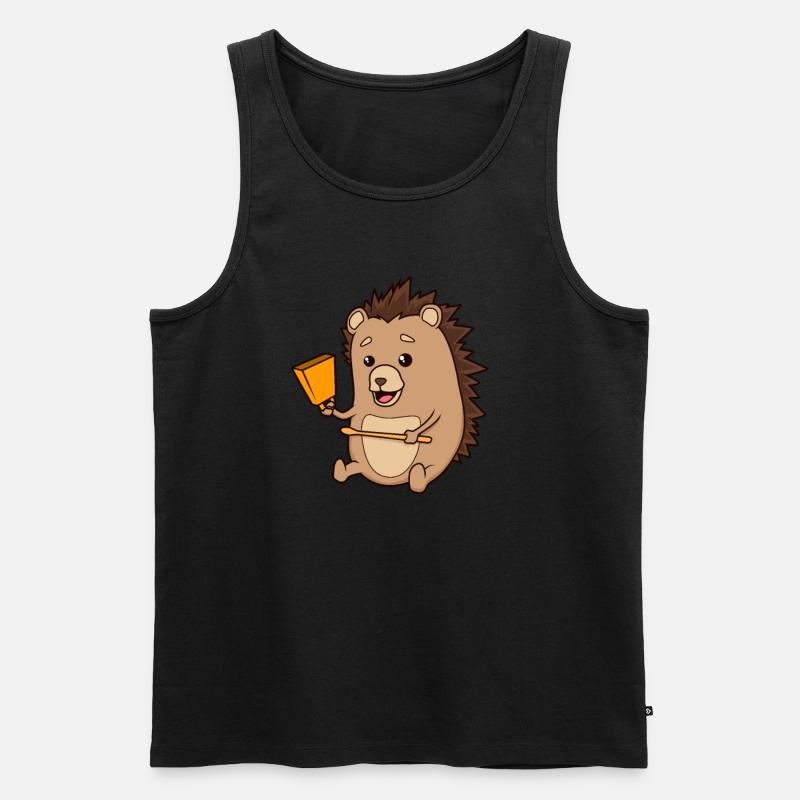 Comic Igel spielt Kuhglocken - Männer Premium Bio Tank Top - Schwarz