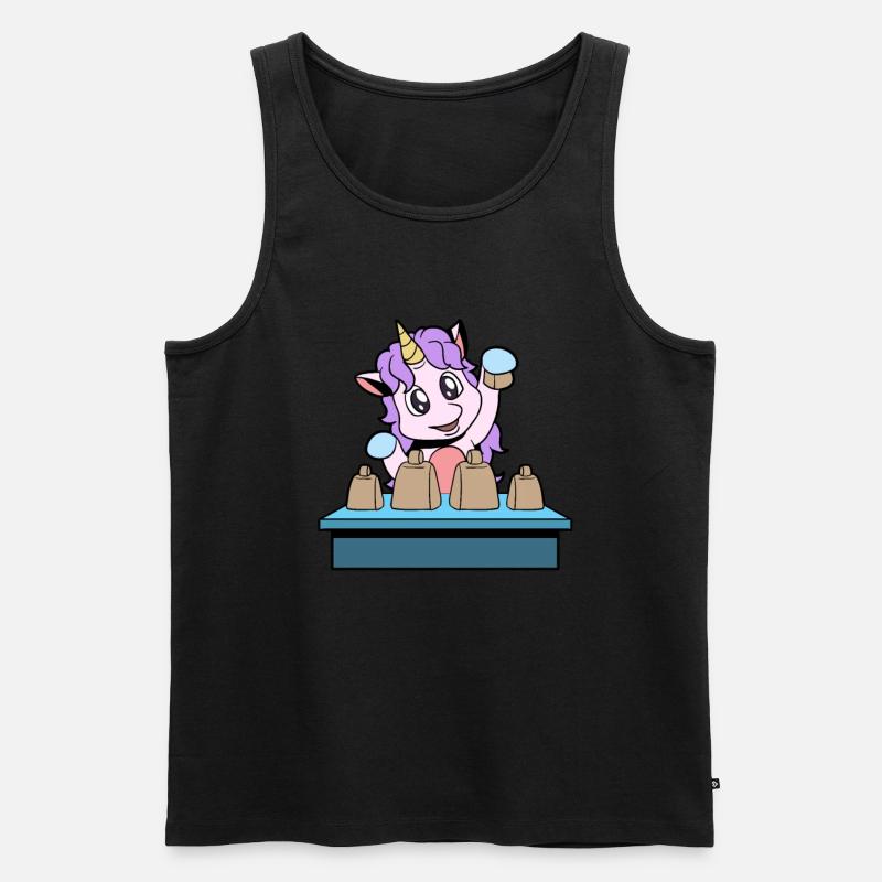 Comic Einhorn spielt Kuhglocken - Männer Premium Bio Tank Top - Schwarz
