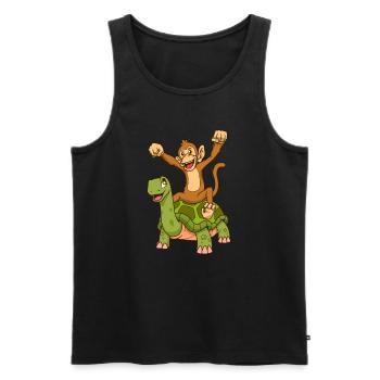 Comic - Monkey sits on turtle - Men's Premium Organic Tank Top - black - Front - AI Model Male 178 light (178cm)