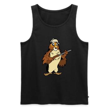 Eule mit Gewehr - Jäger - Männer Premium Bio Tank Top - Schwarz - Vorne - Michal (187cm)