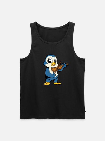 Comic Penguin plays violin - Men's Premium Organic Tank Top - black