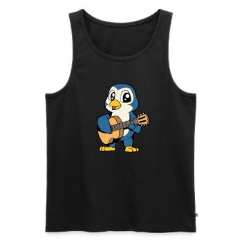 Comic Penguin plays guitar - Men's Premium Organic Tank Top - black - Front - AI Model Male 178 light (178cm)